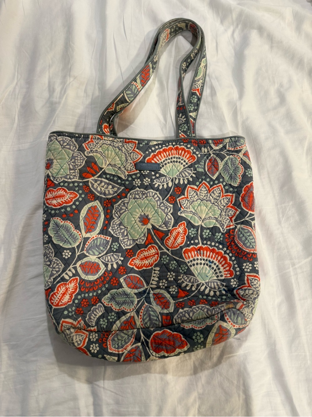 Vera Bradley Quilted Floral Tote in Navy, Red & Mint